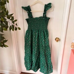 Green Floral Smocked Nap Dress
